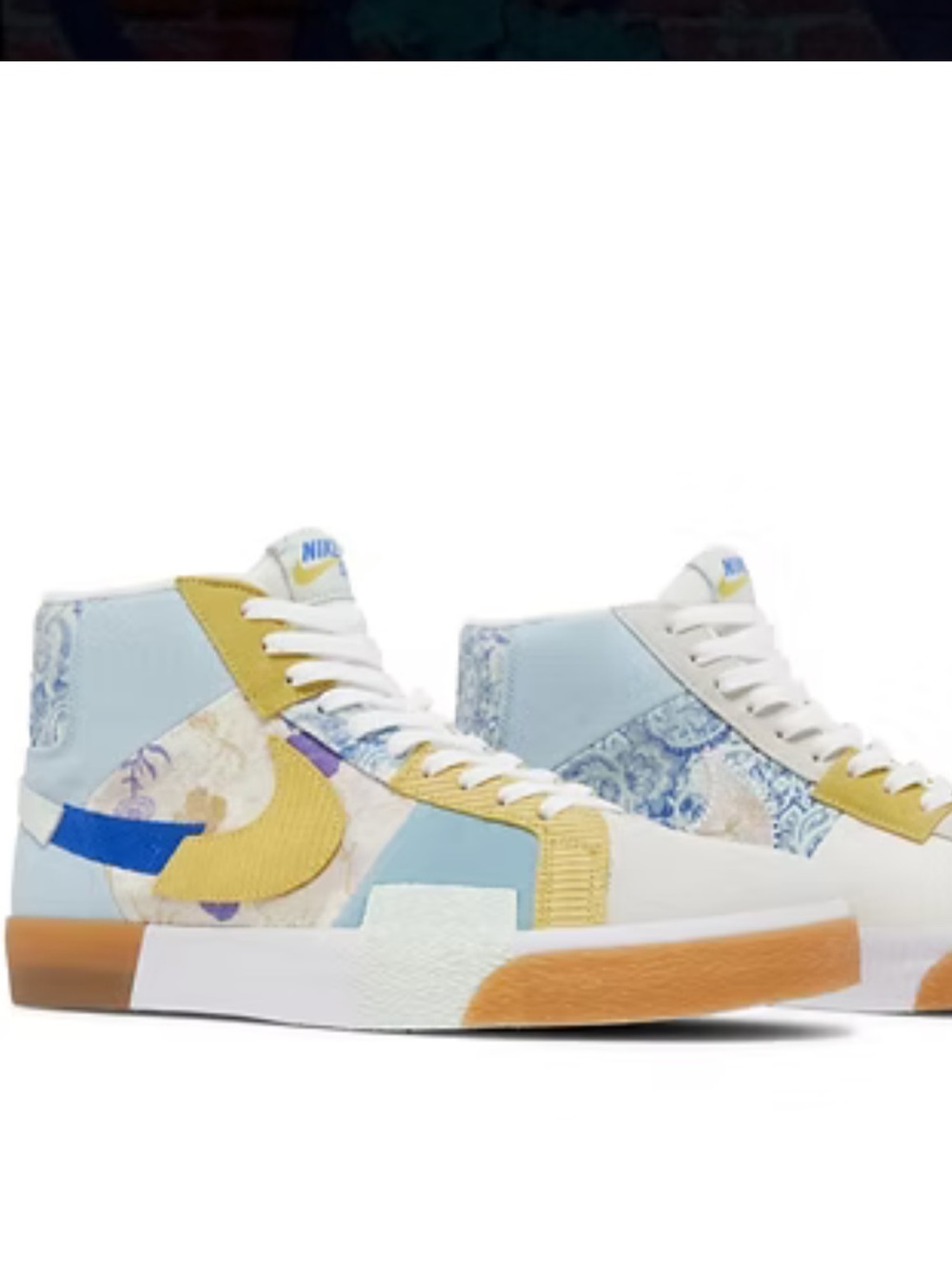 Nike High-Top Patchwork Sneakers in Light Blue, Yellow & White size 7 it run big